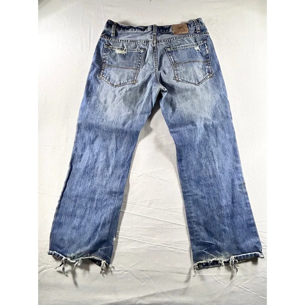 Aeropostale Mens Distressed Straight Leg Jeans‎ Blue Medium Wash Denim 33x27